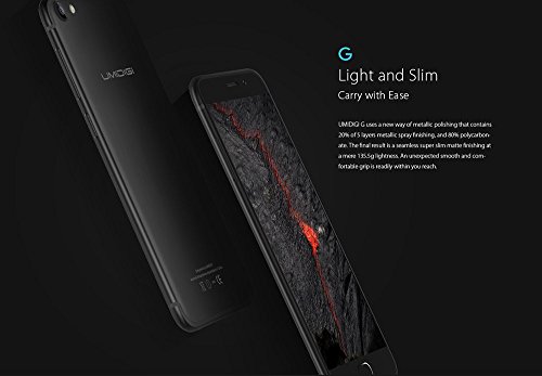 UMIDIGI G - Android 7.0 Schermo da 5 pollici GORILLA GLASS Ultra leggero e sottile 4G smartphone Quad Core 1.3GHz 2GB RAM 16GB Impronta digitale - Nero scuro
