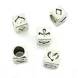 5 Stück Bacabella Damen 5 European Beads 7mm Kartenspiel (Karo-Pik-Kreuz-Herz) in Würfelform silber  Perlen Elemente für European Armbänder und Ketten