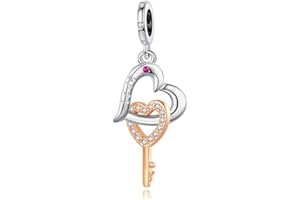 Amuefer Coeur Clé Charms pour Bracelets Pandora et Colliers Argent Sterling Or Rose Perle Charme Anniversaire Noël Bijoux Cadeaux pour Femme Fille Enfant