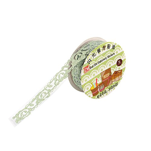 5 Rollen Lace Decor Kreatives Klebebänder Glitter Gold Pulver Spitzenband Selbstklebend Washi Tape Spitze Dekobänder Papier Aufkleber Kunsthandwerk DIY – ca. 100×18 mm (Grün) - 2