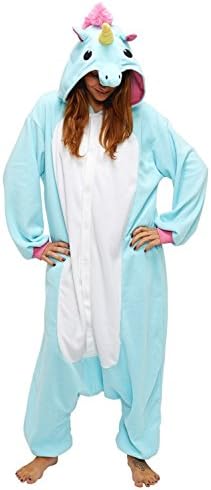 Unisex Warm Onesie Pajamas Adult Casual Tracksuit Cosplay Animal Pajamas New Unicorn (Blue, M(158-168CM))