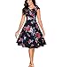 Produktbild  Blumenkleider, Loveso Damen Frauen Retro Audrey Hepburn Ärmellos 50s Kleid Elegante A-linie Rockabilly 50er Vintage Kleid Petticoat Faltenrock (Schwarz, M)