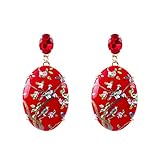 Earrings Ohrhänger Oval Edelstein Vögel Blumen Ohrringe Haken Ohrring für Damen Schmuck (A)