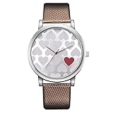 AchidistviQ-Damen-Armbanduhr, Herzform, Quarz, analog, Ziffern, rundes Zifferblatt, Braun