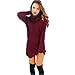 Produktbild Damen Winter Pullover Kleider,JiaMeng Damen Herbst Winter Casual Langarm Jumper Rollkragen Pullover Mantel Bluse (Weinrot, L)
