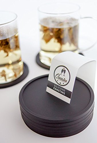 Coastee Silikon-Untersetzer – 8 Stück, schwarz, Glasuntersetzer-Set für Bar, Wohnzimmer, Küche - 5
