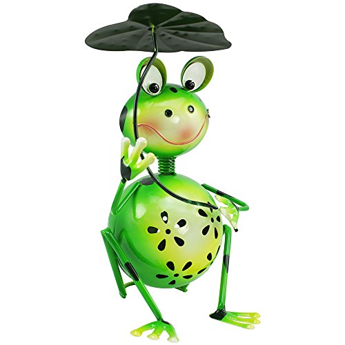 COM-FOUR® Dekofigur „sitzender Frosch mit Blatt“, Gartenfigur aus bunt lackiertem Metall im Frosch-Design, ca. 30x18x18cm - 3