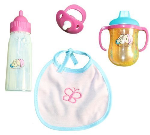 4 in 1 Doll feeding time. Magic juice & milk Bib & pacifier by Dream Collection