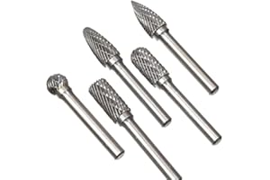 KATSU TOOLS KATSU Tungsten Carbide Double Cut Rotary Burrs Set for Rotary Tool 6mm Shank, 5PCs Rotary Tool Die Grinder Drill Bits for Woodworking Carving, Metal Polishing, Engraving, Drilling 14180611