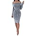 Produktbild Longra Damen Schulterfrei kleid Beiläufiges Langarm Minikleid T-shirt kleid Mit Gürtel Frauen Party Mini Kleid Tunika (XL, Gray)