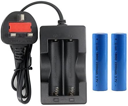 18650 Batteries and Charger Kit, 2 Pieces 3.7V 18650 Battery with Universal UK Standard BS1363 Plug, High Capacity Battery for LED Head Torches/Headlamps, Not for E-cigs