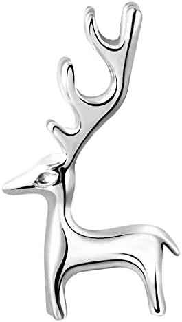 Netgozio Women's Necklace 925 Sterling Silver with Chain Girl Theme Moose Animal Carina 30028 silver