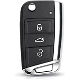 AutoHan Keys Volkswagen i&ccedil;in Krom Kaplama Anahtar Kumanda Kabı, 3 D&uuml;ğmeli Katlanabilir Anahtar Koruma Kılıfı, Siyah
