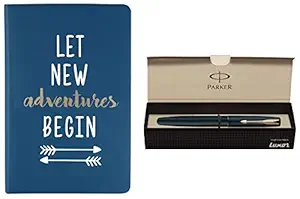 Doodle Adventures of The Mind Hard Bound Non Dated Diary (5.5 X 8.5 Inches, 80 GSM, 192 Ruled Perforated Pages) Birthday Gift, A5 Diary & Parker Frontier Matte Black (Gold Nib) GT Fountain Pen