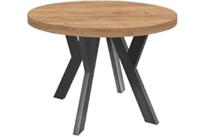 ‎DEKORI MÖBEL Dekori Möbel Runder Ausziehbarer Tisch für Esszimmer mit Holzbeinen, Pero, Loft-Stil, Skandinavische, Durchmesser Varianten: von 90 bis 220 cm (Eiche Craft Golden/Schwarz, 110/210 cm)