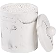 Tonxus Marble Qtip Holder with Lid, White Resin Cotton Swab Container, Small Apothecary Storage Jars, Bathroom Q-Tip Holder for Cotton Balls, Swabs, Pads, Floss Picks