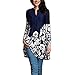 Produktbild UFACE Damen Women's Large Size Blumendruck V-Ausschnitt Langarm Button Top Plus Size Blumendruck V-Ausschnitt Fashion Langarm Button Long Shirt(Dunkelblau,EU/48CN/2XL)