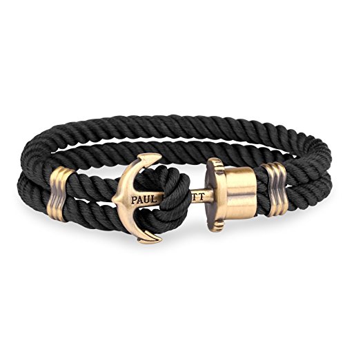 PAUL HEWITT Bracciale uomo con ancora PHREP - Bracciale uomo ancora in nylon (nero), Bracciale uomo marinaro con ciondolo ancora in acciaio (ottone)