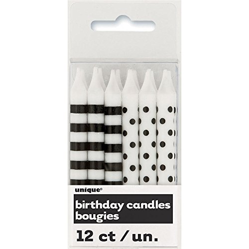 12 Pack of Spots and Stripes Birthday Cake Candles - Black