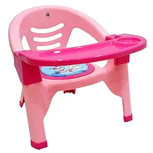 Nabhya Baby Chair, with Tray Strong and Durable Plastic Chair for Kids/Plastic School Study Chair/Feeding Chair for Kids,Portable High Chair for Kids Supports Upto 30 KG (Pink)