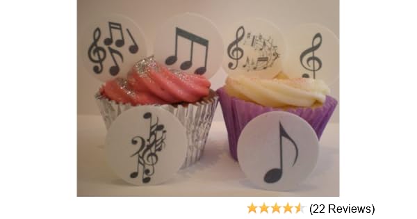24 Precut Musical Music Note Edible Cupcake Toppers Decorations