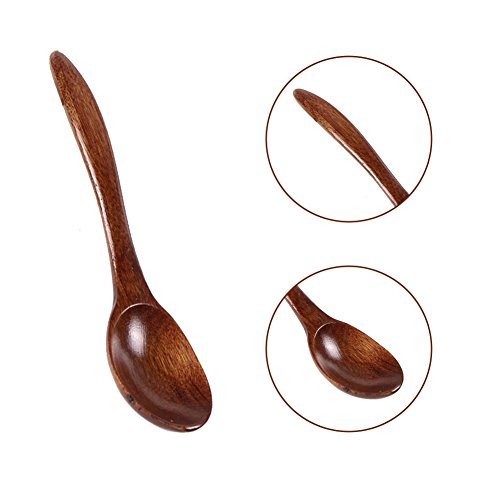 EXIU Holz Löffel Set Teelöffel Kaffeelöffel Holzlöffel Braun, 5 Stück - 4