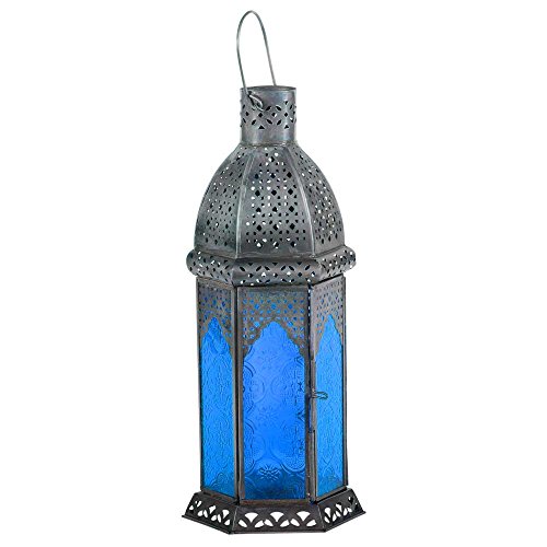 Laterne Aila 30cm orientalisches Windlicht indische Glaslaterne bunte Gartenlaterne (1, blau)