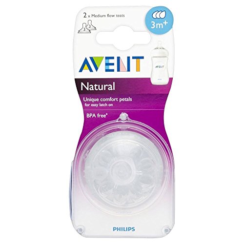 Preisvergleich Produktbild Avent Natur Sauger - Mittelfluss 3-Loch 3mth + (2) - Packung mit 2
