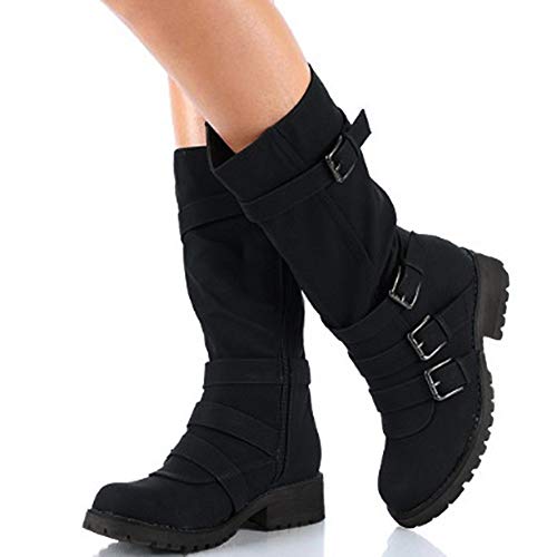 JiaMeng Calentadores para Mujer Cálido Invierno Calentadores Rodilla Botas Altas Hebilla Invierno Romano Motos Botas Largas Zapatos de Pierna Calcetines para Botas British Viento Chelsea Botas