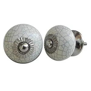 2 Pieces Kids Knobs | Ceramic Dresser Knobs Girls Room | Cream Drawer Pulls with Backplate | Crackle Dresser Drawer Handle |3.81 cm Knobs