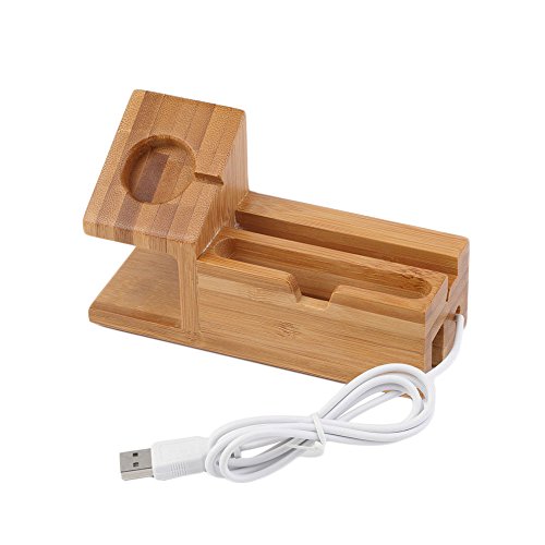 Efanr bambÃ¹ legno 3Â porte USB stazione di ricarica multifunzione caricabatteria da tavolo dock supporto supporto per iPhone 7/6s/6/5s smartphone Apple Watch 38Â mm/42Â mm
