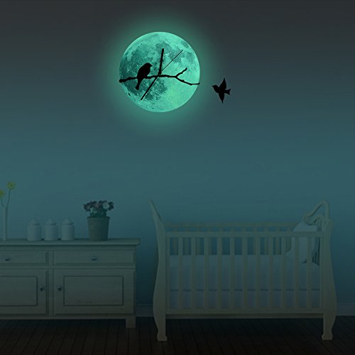 Forepin® Nachtleuchtend Aufkleber Wandsticker Sticker für Kinderzimmer Schlafzimmer Baby Babyzimmer Licht in Dunkelheit – Mond & Vogel - 3