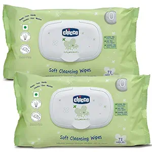 Chicco Baby Wipes 72 with Flip Top (Multicolour, Pack of 2)