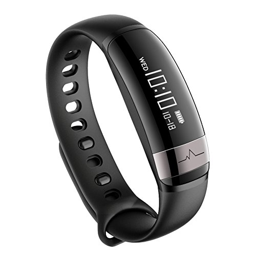 Preisvergleich Produktbild Fitness Tracker, Hizek Fitness Armbänder Aktivitätstracker Herzfrequenzmesser, Schrittzähler für Smartphone iPhone X / 8 / 7 / 7Plus, Samsung, Huawei, Xiaomi, LG -- Schwarz