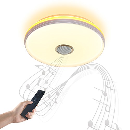 Preisvergleich Produktbild Bluetooth Deckenleuchte Dimmbar mit Fernbedienung and Bluetooth Lautsprecher 24W Ø40CM mit orangefarbenem Ring für Wohnzimmer, Schlafzimmer, Küche und Esszimmer JDONG X5051C-30W-LYN