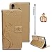 Produktbild Edauto M20 Hülle Leder für Samsung Galaxy M20 Flip Case Tasche Schmetterling Wallet Handyhülle Kunstleder Bookstyle Brieftasche Schutzhülle Handytasche Magnetisch Kartenfach Ständer Etui Gold