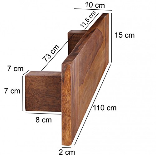 FineBuy Handtuchhalter Massivholz Sheesham 110 cm Wand-Regal Landhaus-Stil Bad-Zubehör Badezimmer-Möbel Natur-Produkt Badregal Design Handtuchständer Naturholz unbehandelt Badablage zum Aufhängen - 3