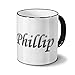 Produktbild Tasse mit Namen Phillip - Motiv Chrom-Schriftzug - Namenstasse, Kaffeebecher, Mug, Becher, Kaffeetasse - Farbe Schwarz