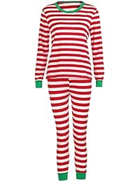 Pijamas de Navidad Familia Pijamas Parejas Navideñas Adultos Pijama Familiares Manga Larga Hombre Mujer Trajes Navideños para Mujeres Ropa de Noche Rayas Homewear