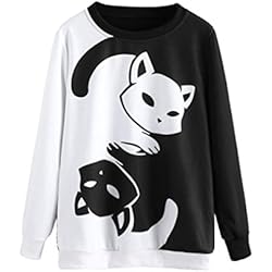 KaloryWee Sudadera para niña Sudadera de manga larga con estampado de gato,Sudadera para Mujer