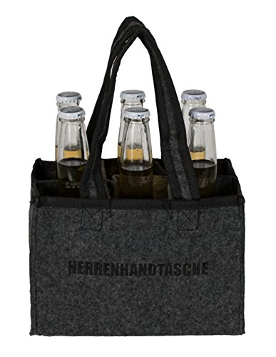 BRANDSSELLER Herren Handtasche Flaschenkorb Flaschenträger Einkaufstasche Aufbewahrungstasche – aus Filz – für 6 Flaschen – Farbe: Dunkelanthrazit mit Stickerei „Herrenhandtasche“ - 2