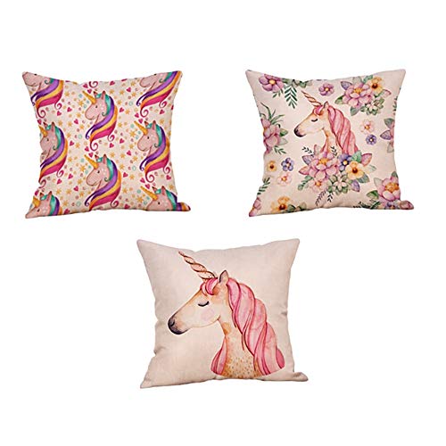 Blue BD 3 x Fundas de Almohada, 45 x 45 cm, Unicornio, Unicorn, Retro, Nostalgie, Fundas de Almohada, Estampado, Vintage, cojín (Adorno de Almohada, decoración sofá