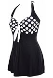 82% Nylon, 18% Elasthan AMAGGIGO Damen Neckholder Push Up BadekleidFigurformender Bunt Badeanzug mit Röckchen Bauchweg Einteiliger Badekleid (EU 48-50, Schwarz-weiß)