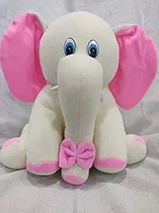 WOLFSTONE Kids Baby Elephant Soft Toy in White and Pink | Sitting Play Buddy for Boys and Girls | Kids Room Decorative Item | 30 cm (Appearance May Vary)