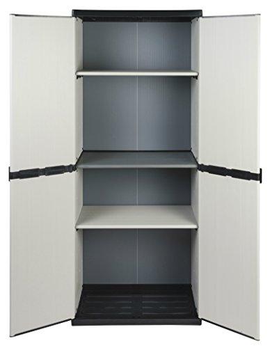 Vorteilspack: 2 Schränke aus robustem Kunststoff in hellem Grau. Ein Universalschrank mit 3 Böden, ein Spindschrank mit Besenfach. Jeder Schrank mit Maß: 68 x 39,5 x 168 cm. TOPP! - 7