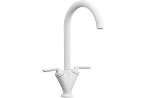 White Kitchen Tap, Hapilife Contemporary Matt White Kitchen Sink Tap Swivel Spout Monobloc Mixer Tap for Kitchen Sink 1 Hole, DT03F