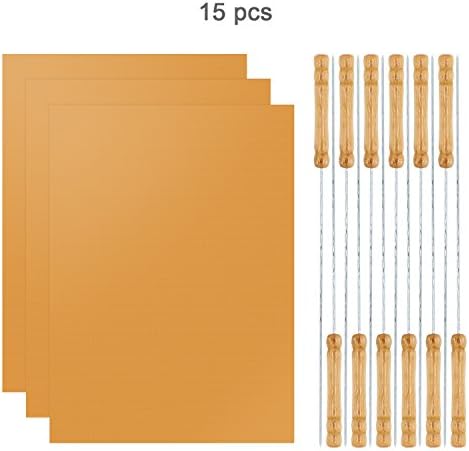 Almondcy Non stick Gold/ Copper color PTFE BBQ Grill Mat/Oven liner 3pcs With BBQ Kebab Skewers 12pcs - Reusable, Durable and Heat Resistant - Perfect for Baking Delicious Food