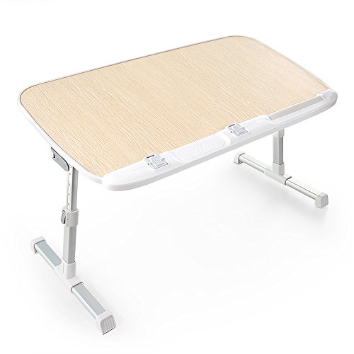 TaoTronics Mesa para Cama Mesa Ordenador Portátil│Bandeja Desayuno Cama│Bandeja Sofá│Bandeja Cama│Escritorio para Lectura│Mesa Auxiliar Plegable de Madera (Altura/Ángulo Ajustable│Patas Plegables)