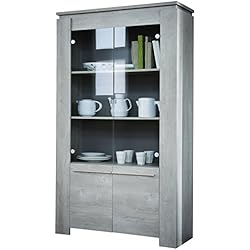 Demeyere 230342 Ségur Vitrine avec 2 Portes MDF/Métal Chêne Champagne 93 x 42 x 175 cm