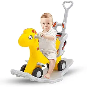 GoodLuck Baybee Baby 2 in 1 Horse Rider-Kids Ride On Push Car Toy Car Rider Babies Toy Toddler Baby Rocker seat Toys 1-3 Years - Indoors and Outdoors Made in India (Yellow with Grey) (Yellow)